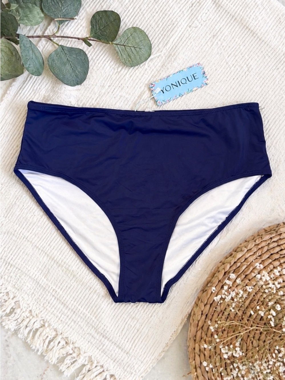 NWT Yonique Navy High Waisted Bikini Bottoms XL Tummy Control Full Coverage